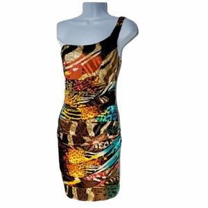 Plus Size Colorful Print One Shoulder Dress - 0X